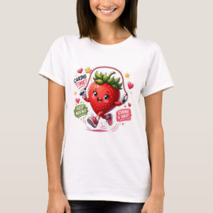 Kawaii Strawberry Jump Rope Fitness Sticker T-Shirt