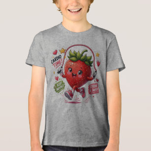 Kawaii Strawberry Jump Rope Fitness Sticker Tri-Blend Shirt