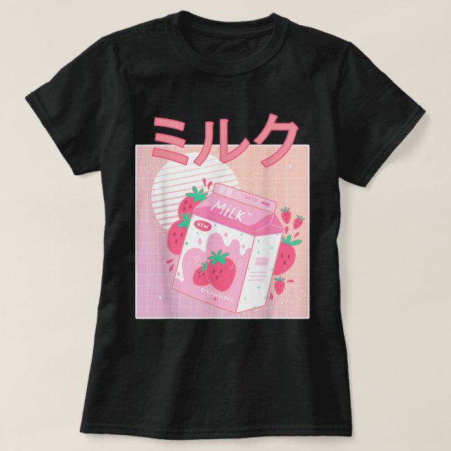 Kawaii Strawberry Milk Aesthetic T-Shirt (Design Front)