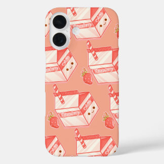 Kawaii Strawberry Milk Carton - Cute Aesthetic Art iPhone 16 Case