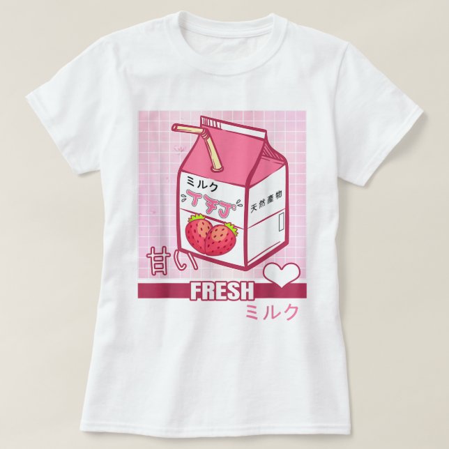 Kawaii Strawberry Milk Carton Design T-Shirt (Design Front)