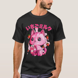 Kawaii Strawberry Milk Cat Japanese Kitty Chibi Ki T-Shirt
