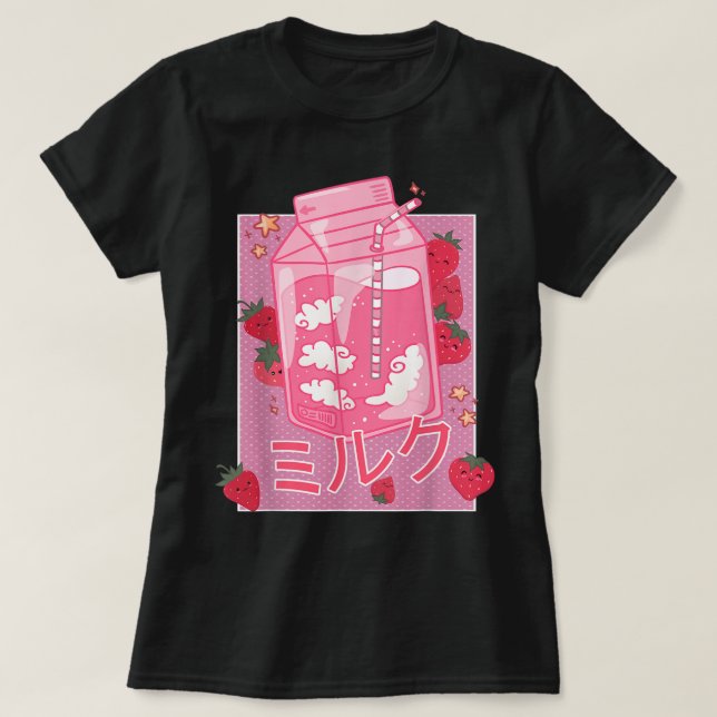 Kawaii Strawberry Milk Japanese Aesthetic T-Shirt (Design Front)