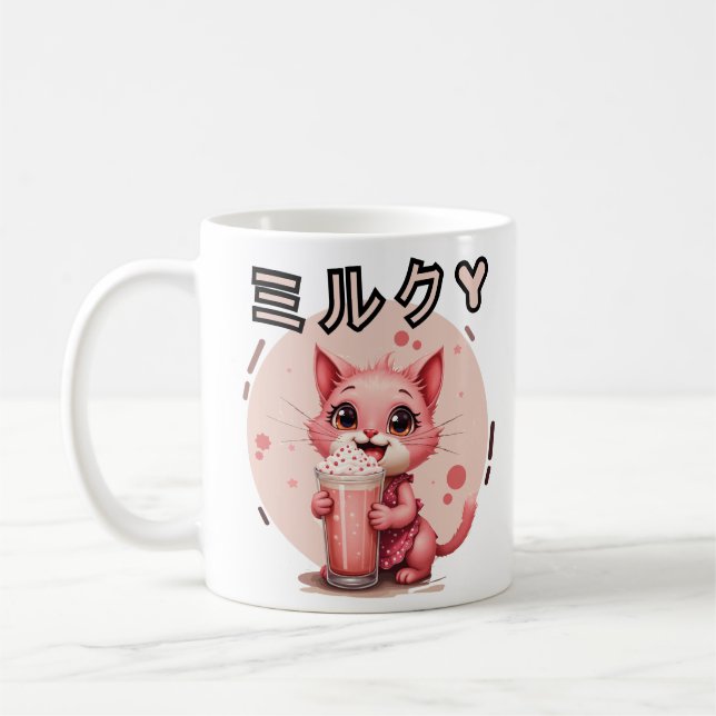 kawaii strawberry milkshake cat coffee mug (Left)