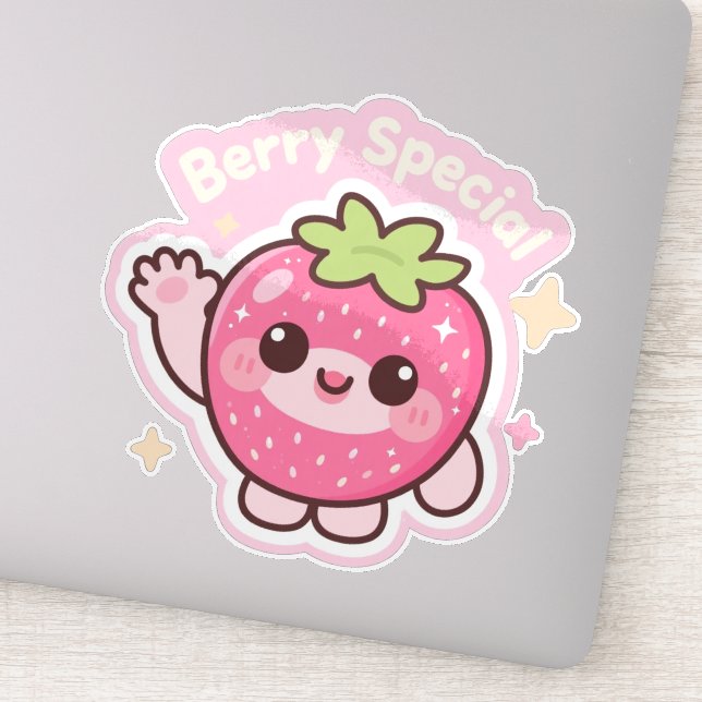 Kawaii Strawberry Sticker – Decor for Laptop (Detail)