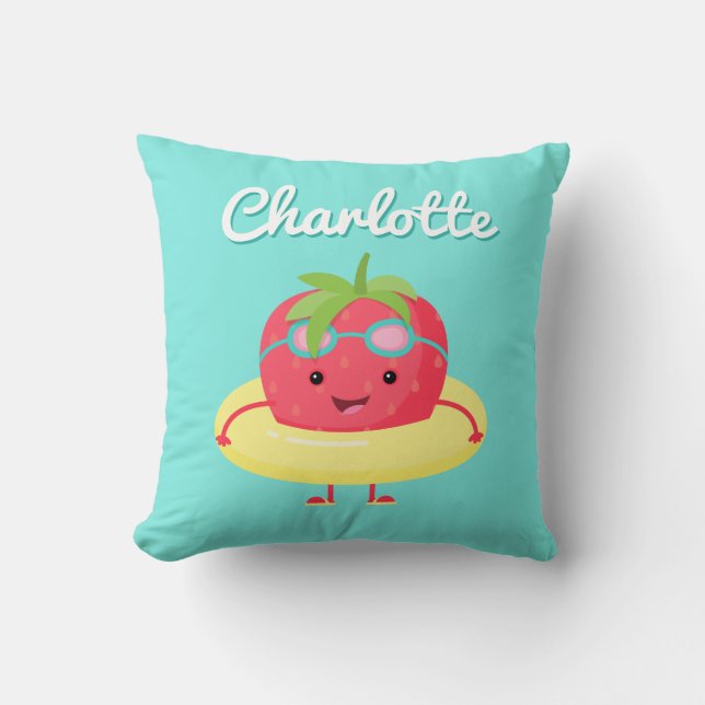 Kawaii Strawberry Swimmer Cushion (Front)