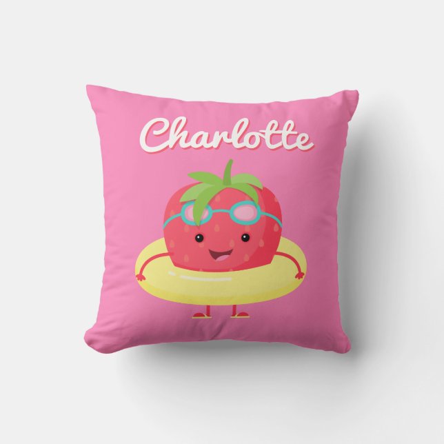 Kawaii Strawberry Swimmer Cushion (Front)