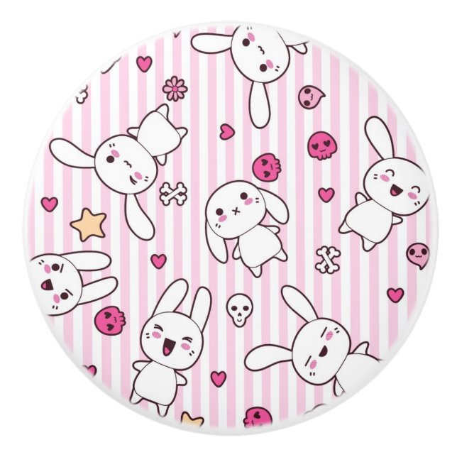 kawaii stripes pattern ceramic knob (Front)