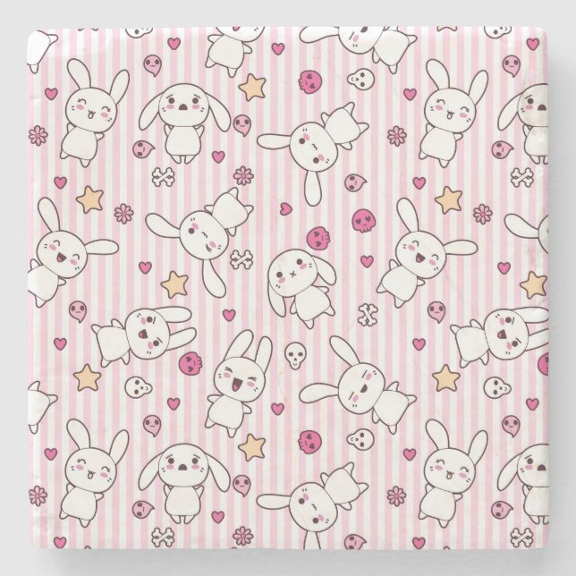 kawaii stripes pattern stone coaster (Front)