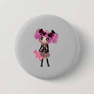 Kawaii Student Girl with PinkyP 6 Cm Round Badge