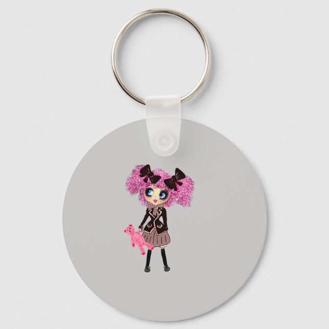 Kawaii Student Girl with PinkyP Key Ring (Front)