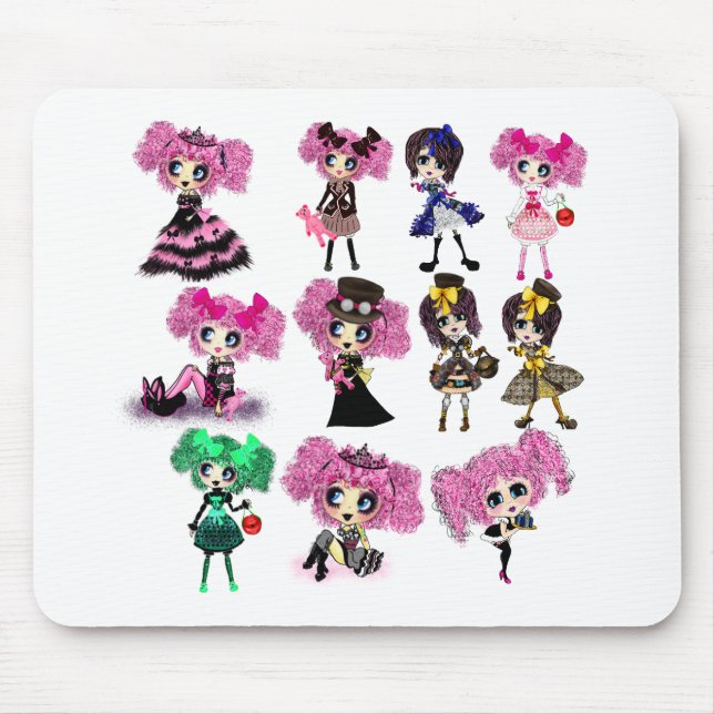 Kawaii Student Girl with PinkyP Mouse Mat (Front)