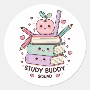 Kawaii Study Buddy Squad School Supplies  Classic Round Sticker