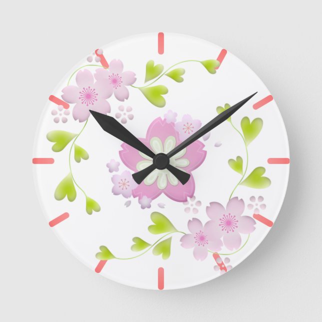 Kawaii Style Sakura Cherry Tree Blossom Round Clock (Front)