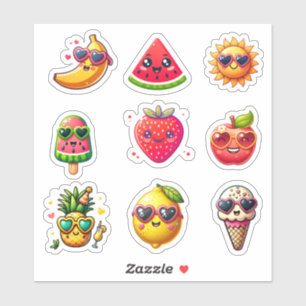 Kawaii Style Summer 9 elements sticker sheet