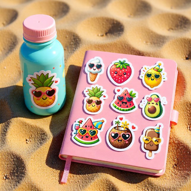 Kawaii style summer  9 Foods sticker sheet (Creator Uploaded)