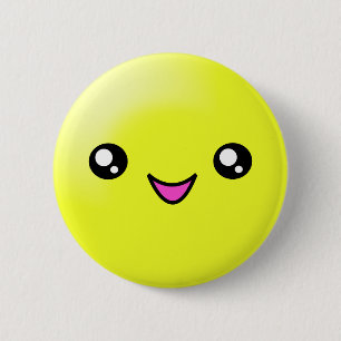Kawaii Sugar Dots Lemon Happy Face Button