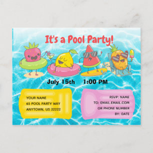 Kawaii Summer Fruit Invitation Postcard