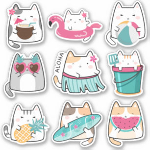 Kawaii Summer Hawaii Kitty Vinyl Stickers