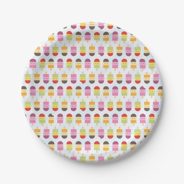 Kawaii Summer Ice Lollies / Popsicles Paper Plate (Front)