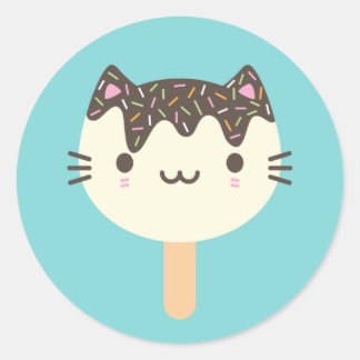 Kawaii Summer Ice Lolly Popsicle Cat Classic Round Sticker