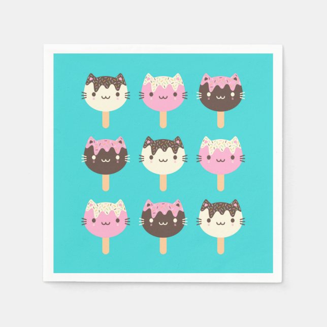 Kawaii Summer Ice Lolly Popsicle Cats Napkin (Front)