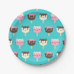 Kawaii Summer Ice Lolly Popsicle Cats Paper Plate