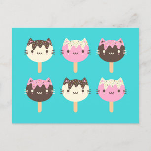 Kawaii Summer Ice Lolly Popsicle Cats Postcard