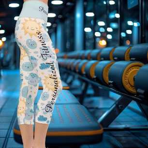 Kawaii Sun and Moon Pattern - Whimsical Colorful  Capri Leggings