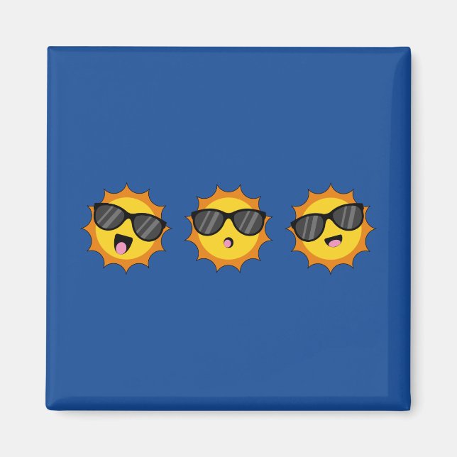 Kawaii Sun with Sunglasses Happy Emoji Faces Magnet (Front)