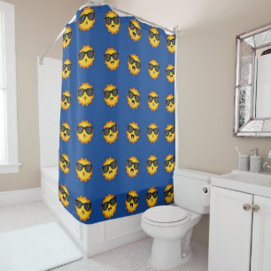 Kawaii Sun with Sunglasses Happy Emoji Faces Shower Curtain