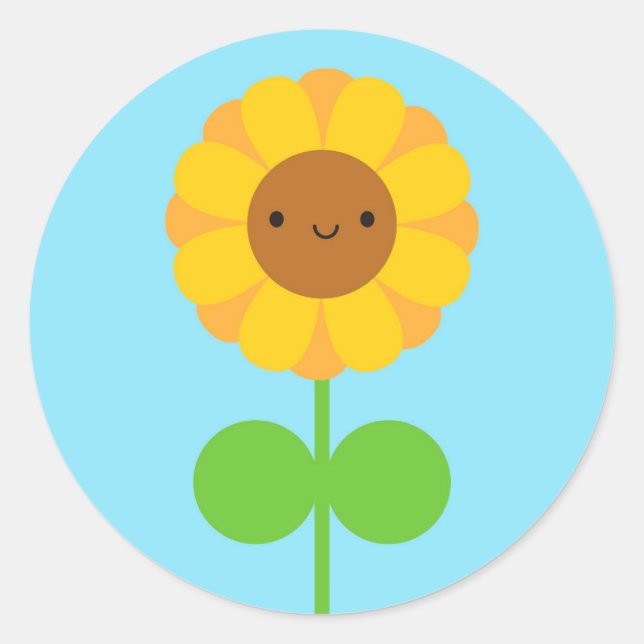 Kawaii Sunflower Classic Round Sticker (Front)