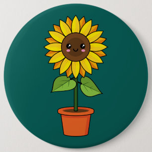 Kawaii Sunflower Plant in a Pot 6 Cm Round Badge