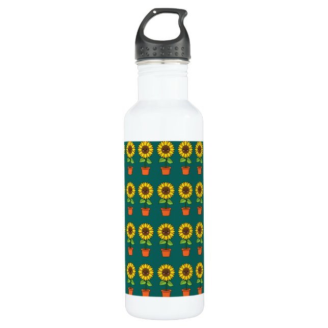 Kawaii Sunflower Plant in a Pot 710 Ml Water Bottle (Front)