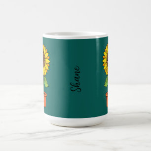Kawaii Sunflower Plant in a Pot Add Text Coffee Mug