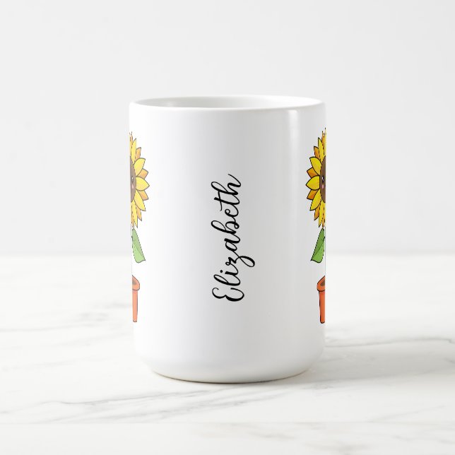 Kawaii Sunflower Plant in a Pot | Add Text Coffee Mug (Center)