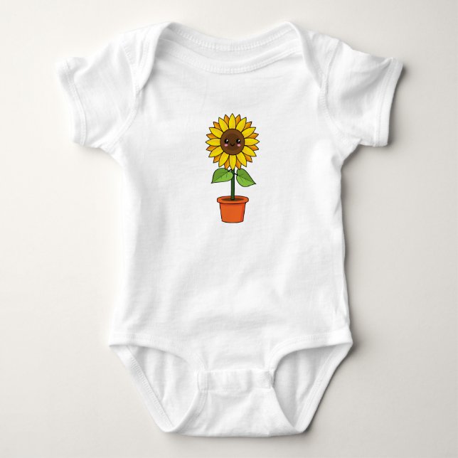 Kawaii Sunflower Plant in a Pot Baby Bodysuit (Front)