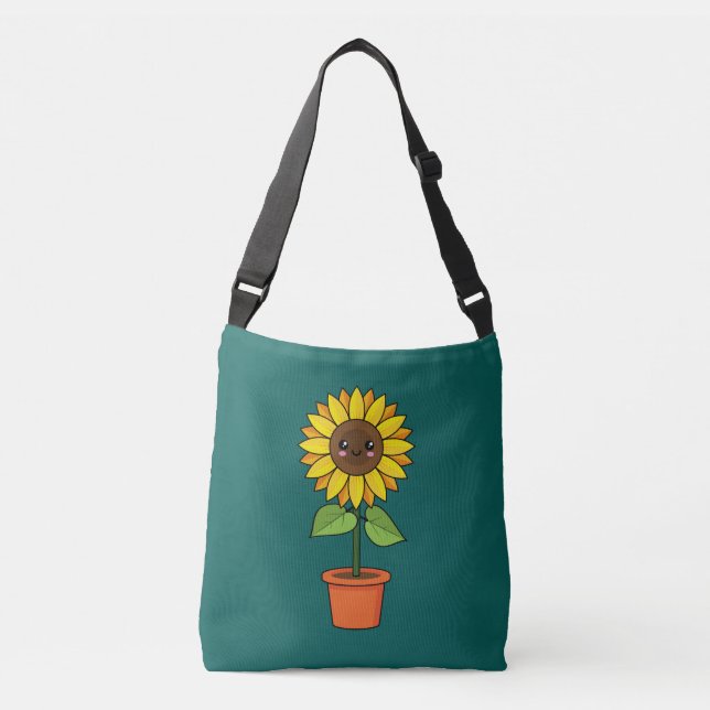 Kawaii Sunflower Plant in a Pot Crossbody Bag (Front)