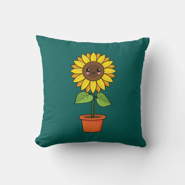 Kawaii Sunflower Plant in a Pot Cushion (Front)