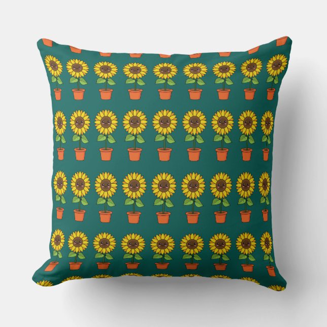 Kawaii Sunflower Plant in a Pot Cushion (Front)