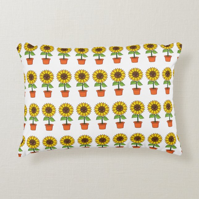 Kawaii Sunflower Plant in a Pot Decorative Cushion (Front)