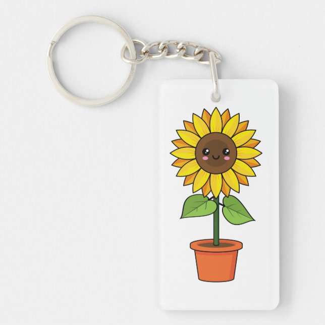 Kawaii Sunflower Plant in a Pot Key Ring (Front)