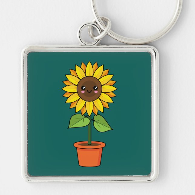 Kawaii Sunflower Plant in a Pot Key Ring (Front)