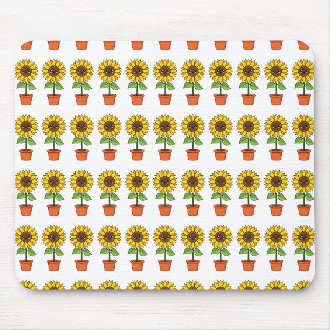 Kawaii Sunflower Plant in a Pot Mouse Mat (Front)