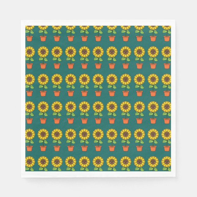 Kawaii Sunflower Plant in a Pot Napkin (Front)