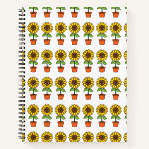 Kawaii Sunflower Plant in a Pot Notebook