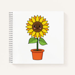 Kawaii Sunflower Plant in a Pot Notebook