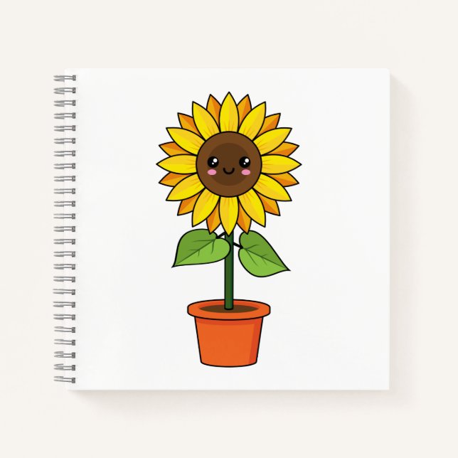Kawaii Sunflower Plant in a Pot Notebook (Front)