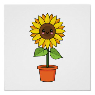 Kawaii Sunflower Plant in a Pot Poster