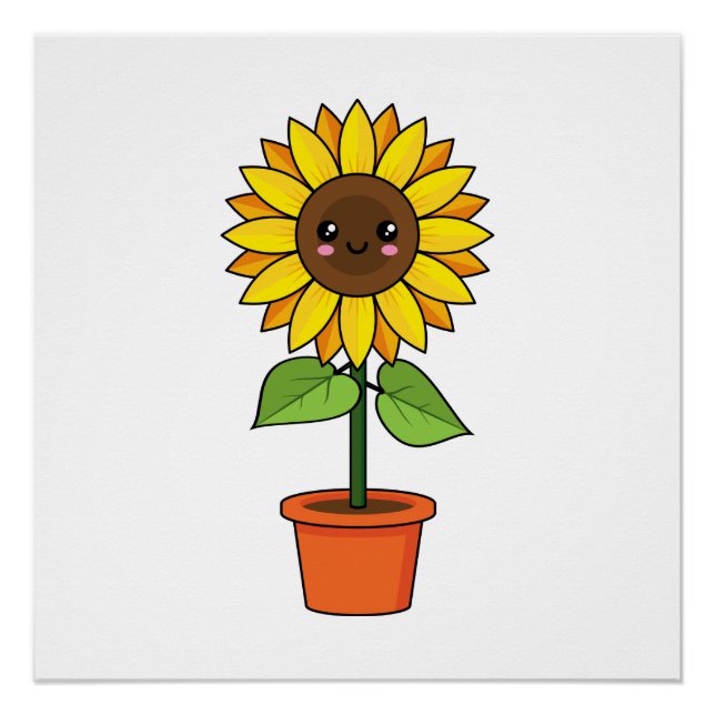 Kawaii Sunflower Plant in a Pot Poster (Front)